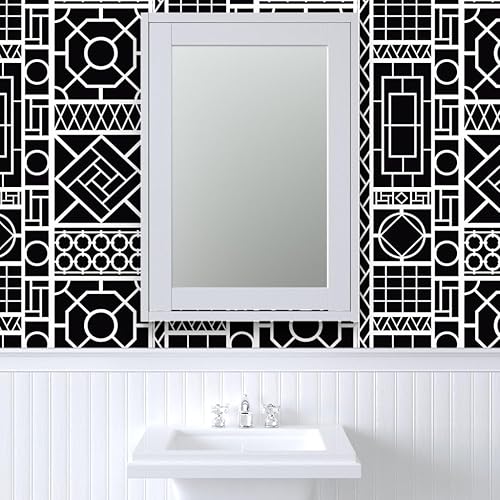Miniatura 9 de Spoonflower Peel & Stick Wallpaper Swatch - Trellis Black White Circles Graffiti Chinoiserie Palm Beach China Custom Removable Wallpaper