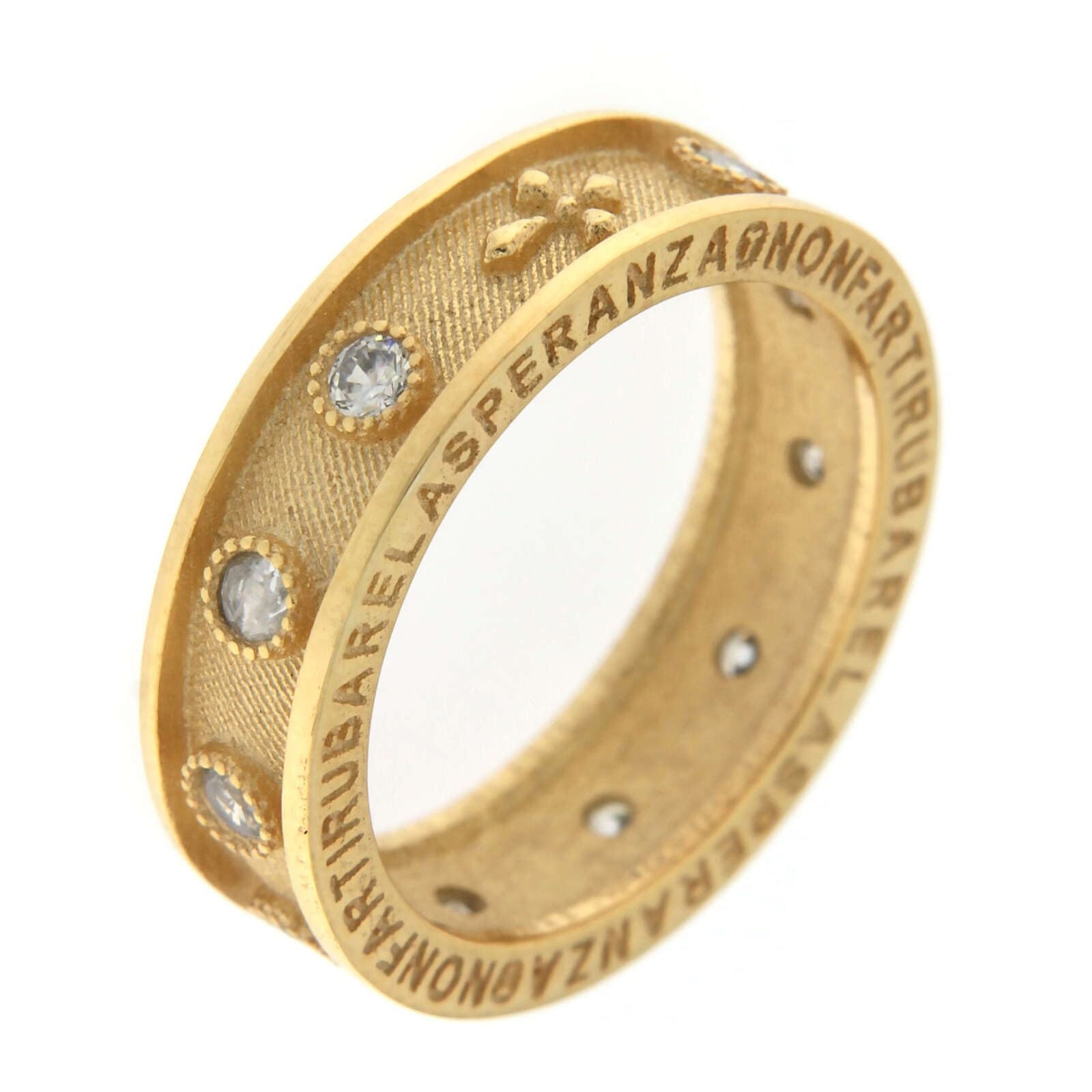Holyart Anillo Agios rosario plata 925 oro zircones blancos, 17.5 mm (0.69 inc.) - EU/ES 15Peso: 3.84 g