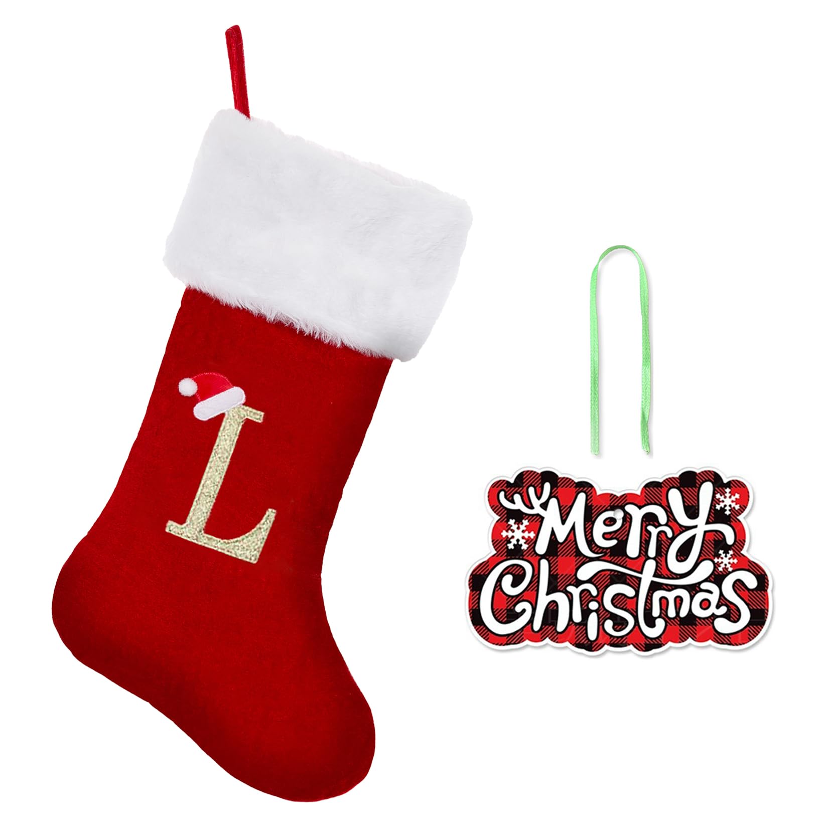 CRSTAFU Monogram Christmas Stocking, 20 Inches Family Initial Xmas Stockings, Super Soft White Plush Cuff with Deluxe Red Velvet Body and Gold Letter(L)