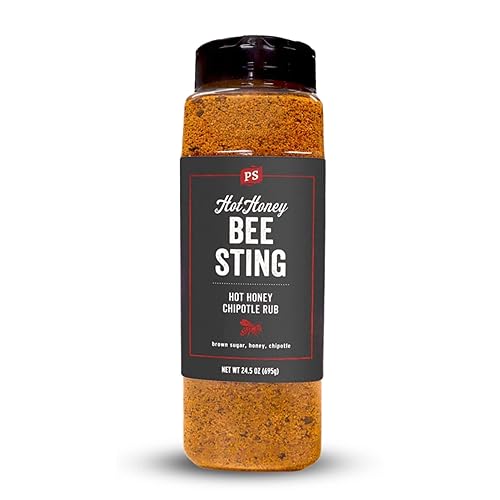 PS Seasoning Bee Sting - Rub para barbacoa de chipotle de miel caliente, 24.5 onzas, carne seca para filetes, cerdo, pollo, carne de res, uso para