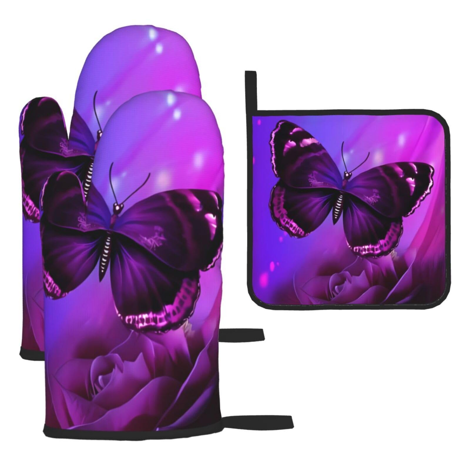 Maniques pour barbecue et grillades lot de 3 étanches motif violet