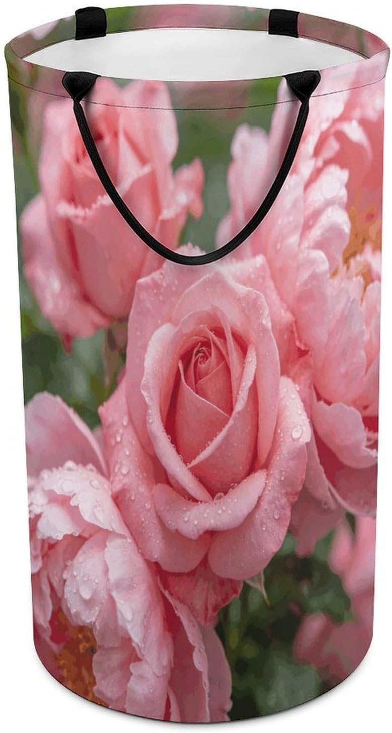 Flowers Pink Laundry Hamper 86L Waterproof Collapsible Clothes Basket with Double Handles Freestanding Foldable Laundry Basket Large Clothes Hamper for Bathroom