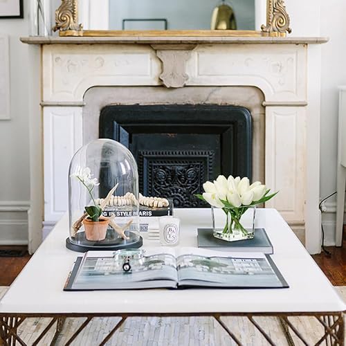 Miniatura 4 de DILATATA Tulipanes blancos artificiales en jarrón con agua sintética de 5.5 pulgadas, flores de tacto real, arreglo de flores pequeñas en jarrón de