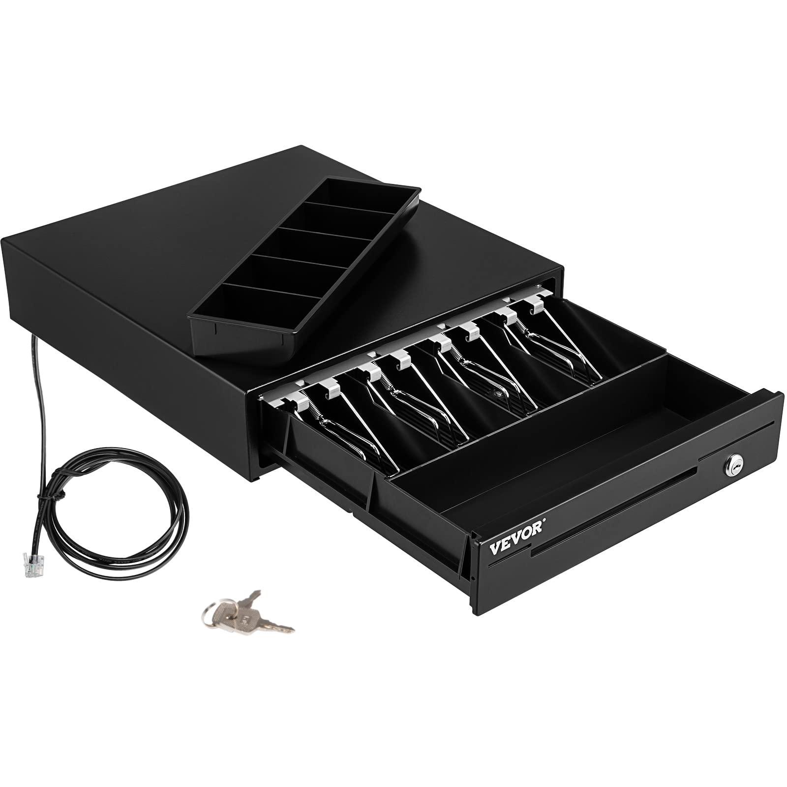 VEVOR Tiroir-Caisse Enregistreuse 33,6 cm Manuel Automatique 4 Billets 5 Pièces RJ11 RJ12 POS