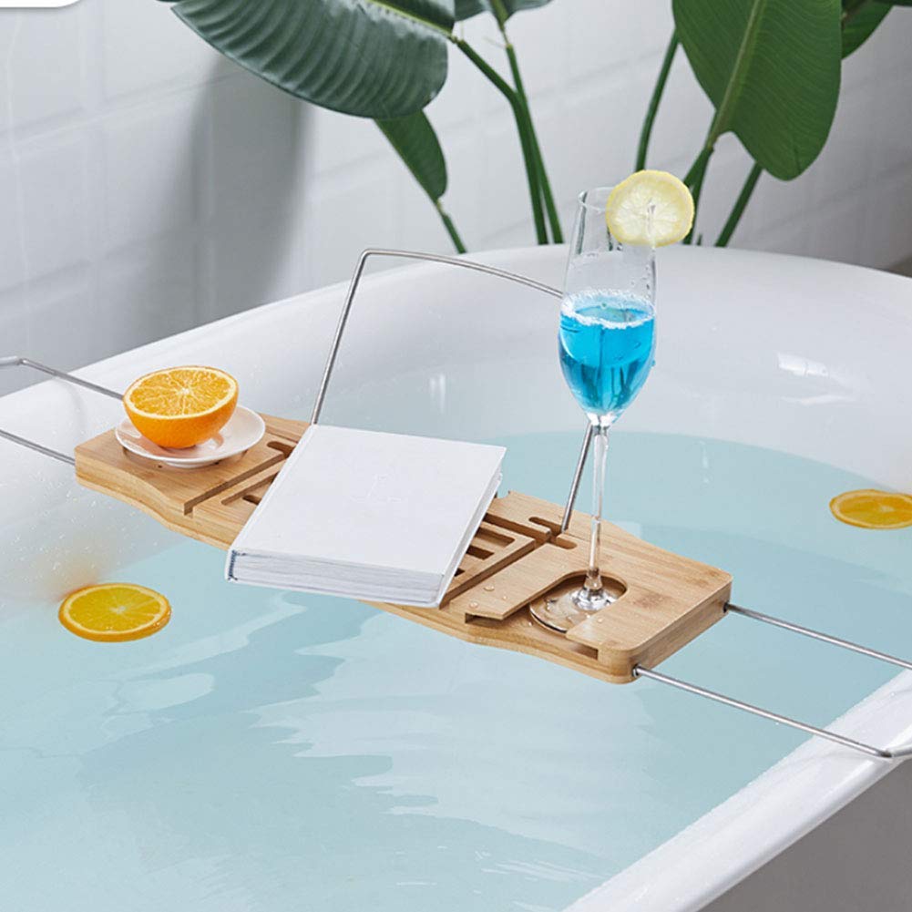 Bandeja de bambú para bañera con agarre antideslizante, con soporte para libros, vino y tableta, estante de lectura para bañera y baño
