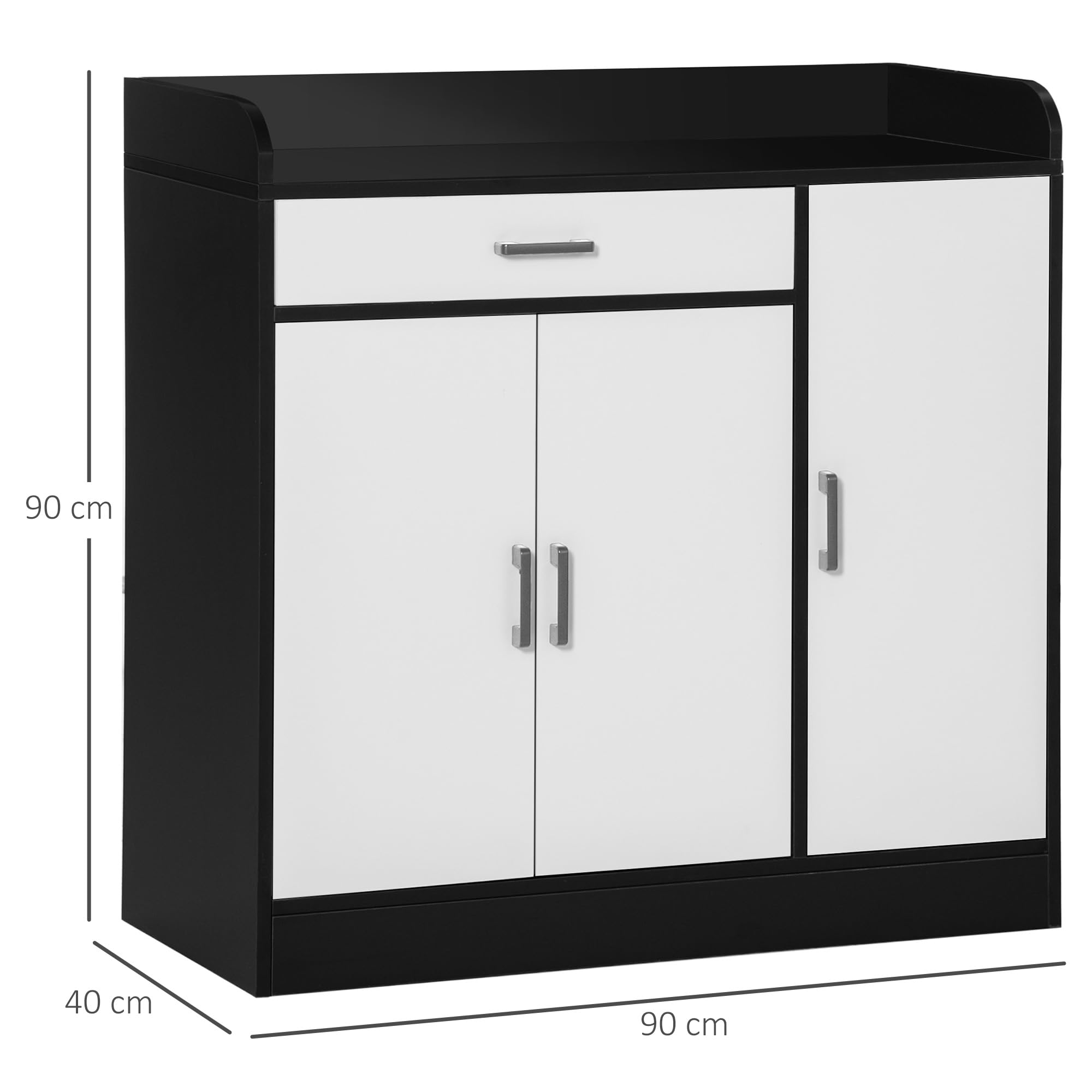 HOMCOM Mobiletto da Cucina Moderno in MDF con 2 Armadietti, 1 Cassetto e Ripiani Regolabili, 90x40x90 cm, Bianco e Nero
