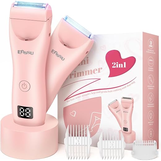 ENSSU Aparador De Pelos Intimos Femininos 2 em 1, Aparador de Pelos Feminino para Corpo e Virilha, Depilador Elétrico com Lâmina de Segurança, IPX7 à Prova d'Água, Carga Rápida 1H