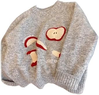 Cozy Sweaters for Women Whimsy Twee Funky Apple Graphic Knit Pullover Long Sleeve Cute Sweaters Fall Tops