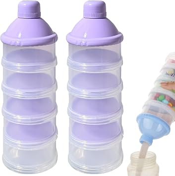 2 PCS 5 Layers Baby Milk Powder Pots, Formula Dispenser Portable Milk Powder Formula Dispenser Container Pot Box Milk Cans Snack Storage Box for TravelPurple +Purple
