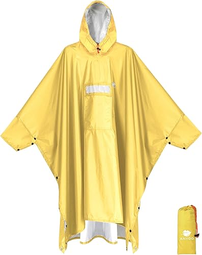 ANYOO Poncho de lluvia con capucha para adultos, impermeable, ligero, para hombres y mujeres, chaqueta de lluvia reutilizable para emergencias al