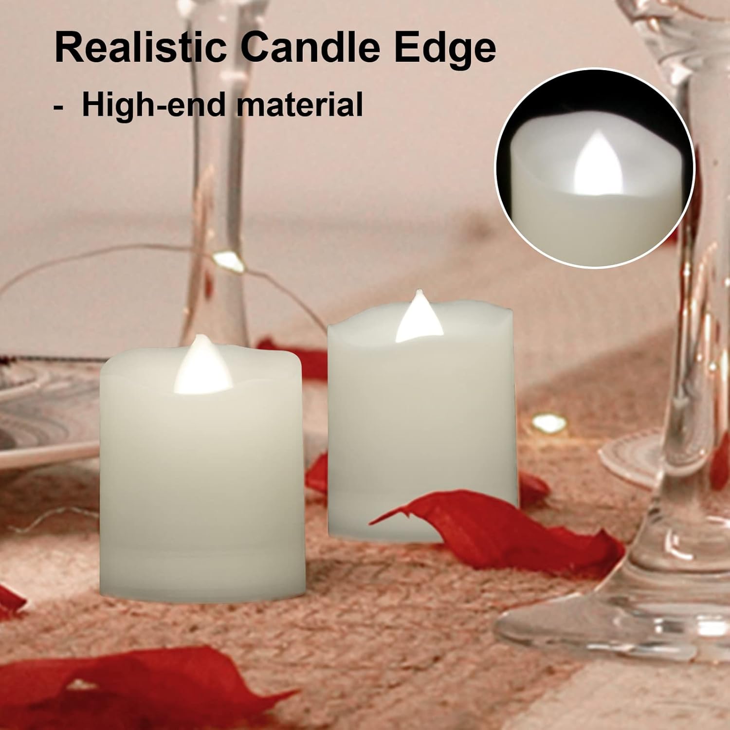 Flameless LED Tea Lights with Timer - Battery Operated, Flickering Fake Tealight Candles, Unscented Outdoor White Flame, Set of 6, 1.8"