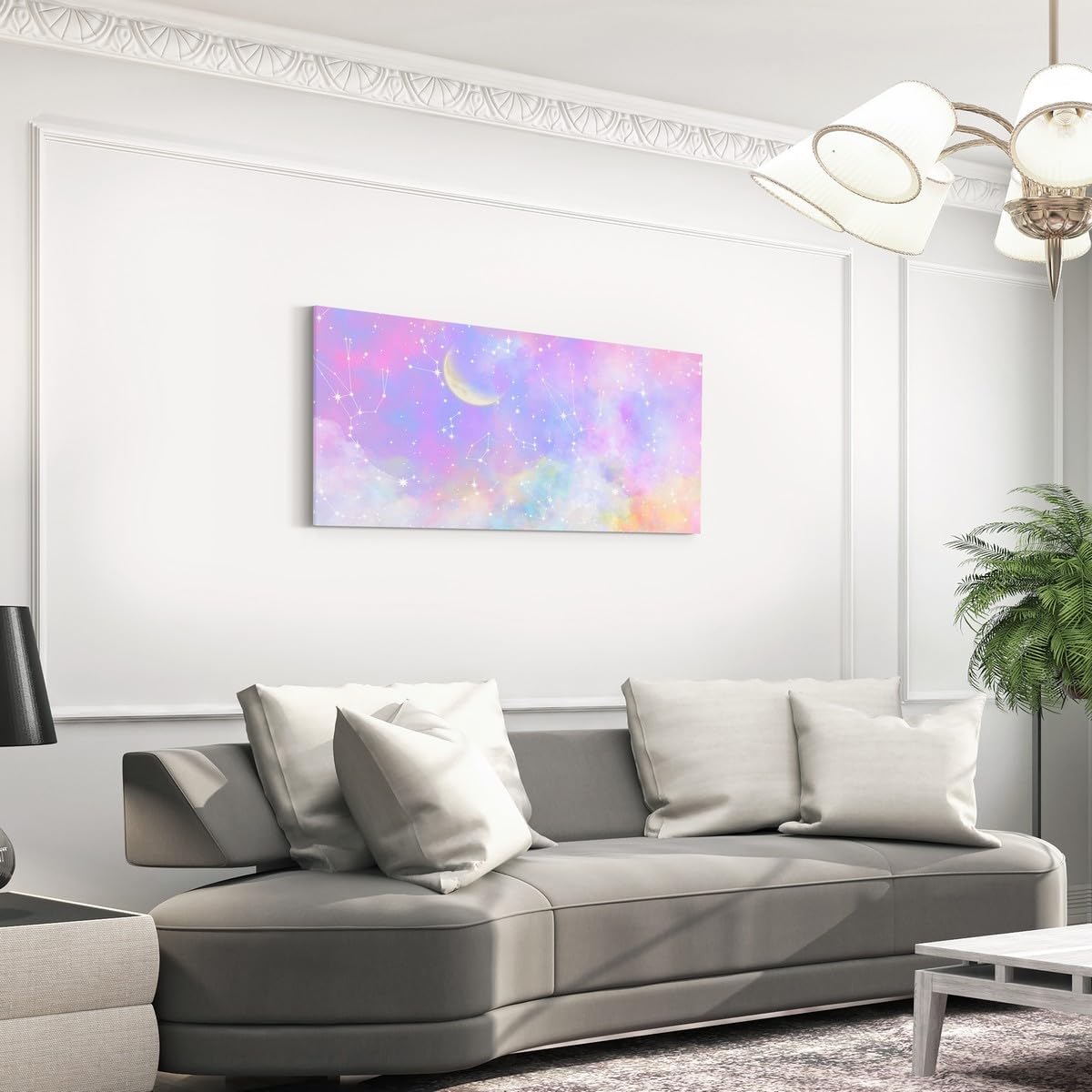Feelyou Purple Pink Galaxy Large Canvas Wall Art for Living Room Bedroom Moon Star Wall Art for Home Decor Solar System Office Wall Decor Cloud Galaxy Wall Painting 24"x48"