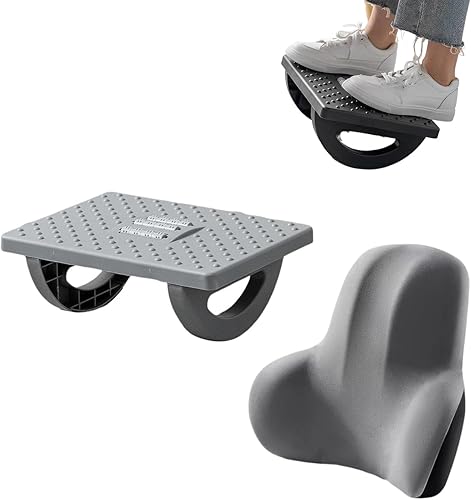 Reposapiés para debajo del escritorio, taburete de pie para uso de oficina, reposapiés ergonómico y cojín de respaldo de silla (gris) Gris,Blanco