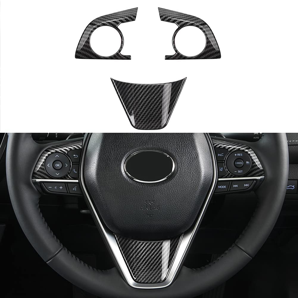 SYOSI Auto ABS Steering Wheel Cover Trim Frame Sticker Sport Style - Carbon Fiber Grain, for Toyota Camry 2022 2021 2020 2019 2018, for Avalon Accessories (3pcs)
