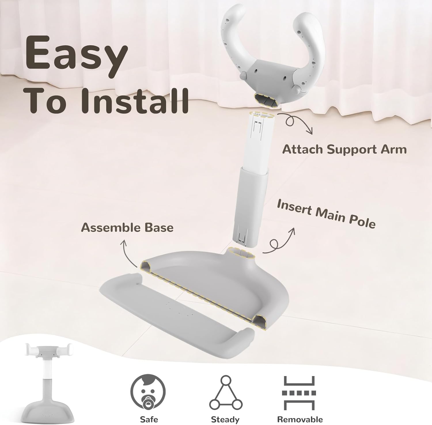 Baby Shower Stand – Adjustable Baby Bath Stand & Toddler Shower Stand, Baby Shower Standing Support for Infants 8–36 Months (Grey)