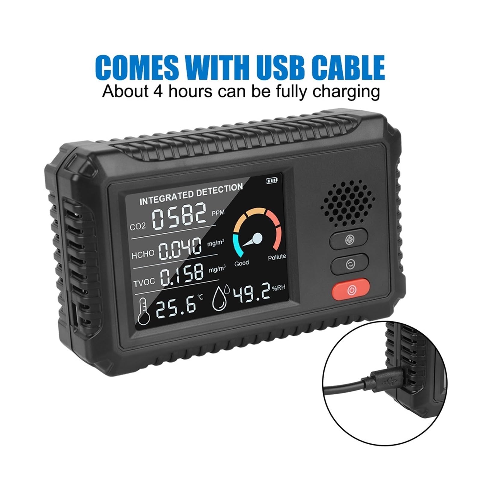 Monitor della qualità dell'aria Sensore di anidride carbonica Analizzatore gas Multifunzionale Home Office Tester aria esterna TVOC HCHO Rilevatore CO2 Per cucina e camper