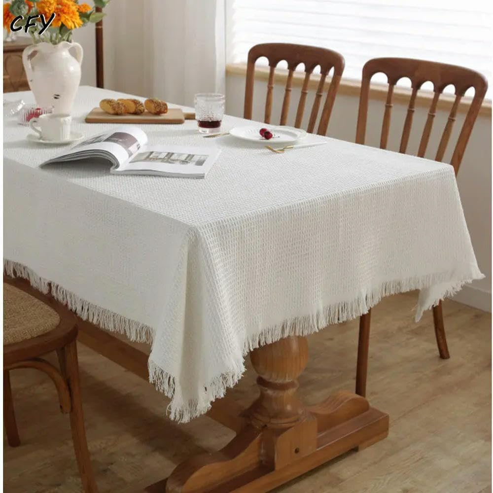 Mantel Rectangular de Lino y algodón de 90~260 cm Mantel con Volantes Cubierta para Mesa de Comedor decoración del hogar para Restaurante y Fiesta