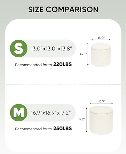 Miniatura 4 de B FSOBEIIALEO Otomana con almacenamiento, otomana redonda de bouclé con bandeja, taburete reposapiés para dormitorio, sala de estar blanca,