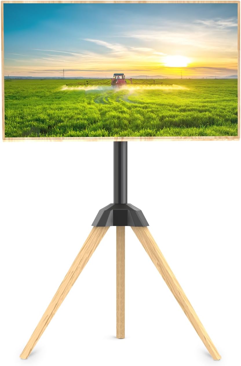 Wood Easel TV Stand for 32 to 65 Inch LCD LED OLED Screen, 25°Swivel Tripod TV Mount Portable Height Adjustable TV Floor Stand for Studio, Office, Bedroom Living Room, VESA 600x400mm (Black)