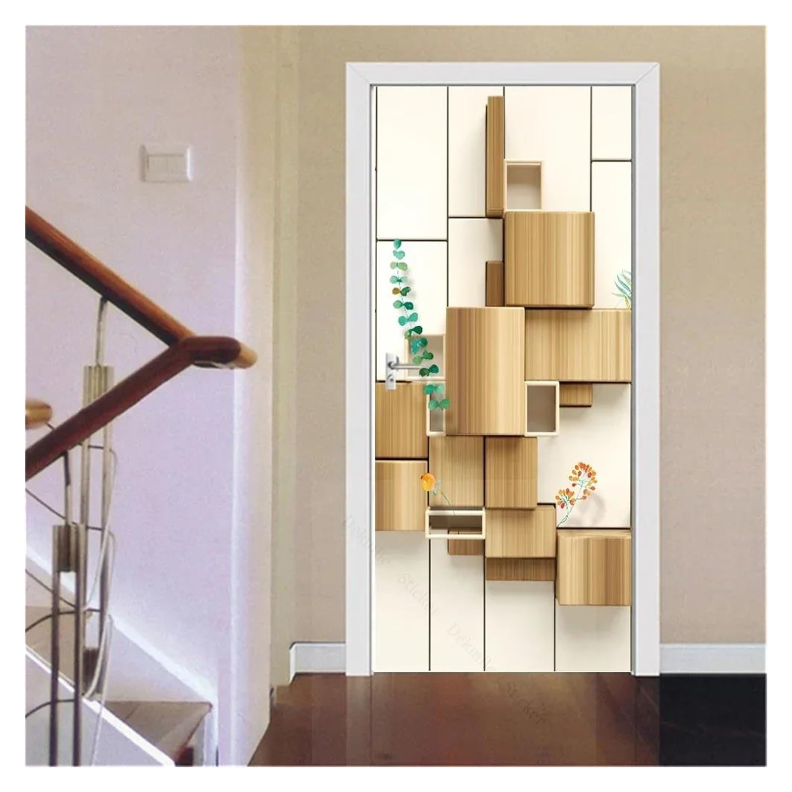 Papier peint marbre 3D chic et lignes d'or pour sublimer votre porte