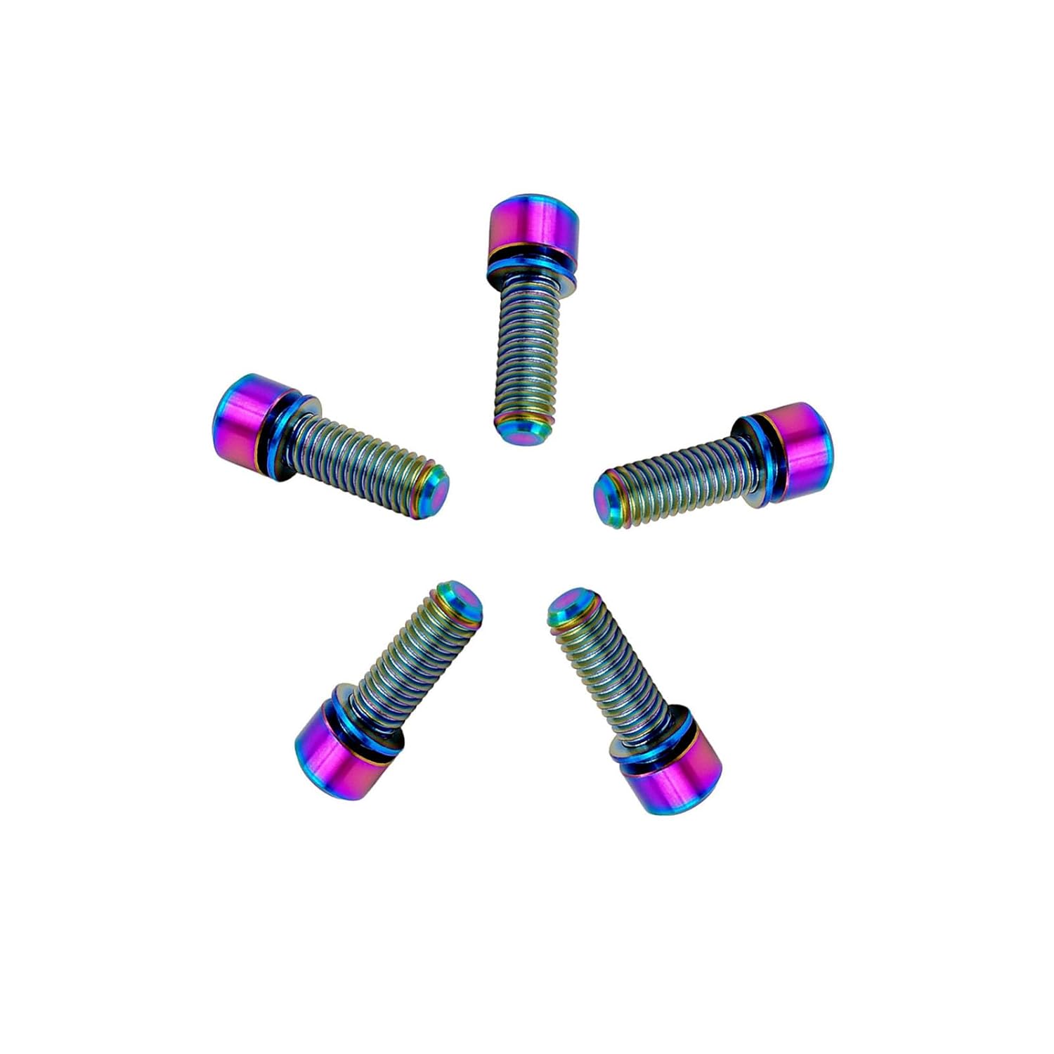 RISON Titanium M6 x 16mm Bicycle Screws Allen Hex Socket Head Bike Bolts Rainbow Bolts with Washer 5PCS