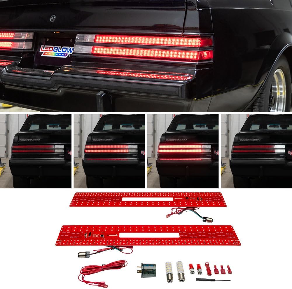 LEDGlow RestoLights Red LED Sequential Tail Light Kit Fits 83-87 Buick Regal Grand National - Upgrade Brake, Running, Reverse, Turn Signal - Includes Taillight Boards, White Bulbs, Side Markers, Relay