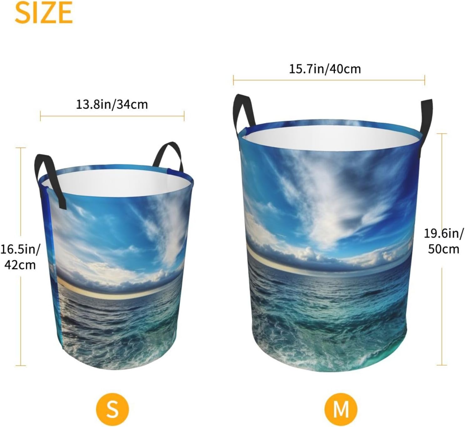 Beautiful view of the sea print Circular Hamper Waterproof Storage Bin Organizer Basket Laundry Hamper With Handles For Clothes Toys Small