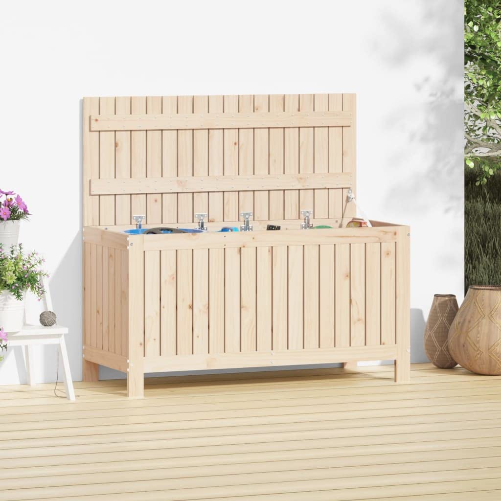 Gartentruhe aus Massivholz Kiefer 115x49x60 cm mit Gasdruckfeder Deckel und Belüftungslatten, Stauraum Box für Garten Geräte und Zubehör, Aufbewahrungslösung
