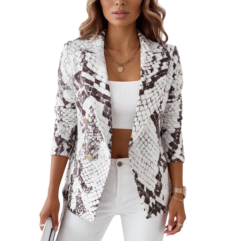 TIAFORD Womens 2025 Fall Winter Trendy Double Breasted Blazer with Various Prints Long Sleeve Versatile Suit Jacket