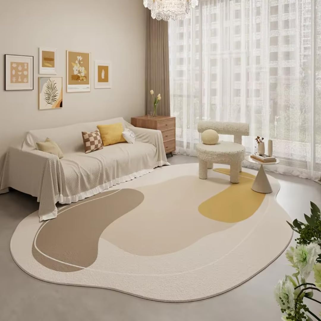 Dywany w stylu kremowym do sypialni, puszyste, miękkie dywaniki podłogowe w minimalistycznym stylu, dekoracja salonu, gruby, pluszowy dywanik nocny (200 x 300 cm/D)