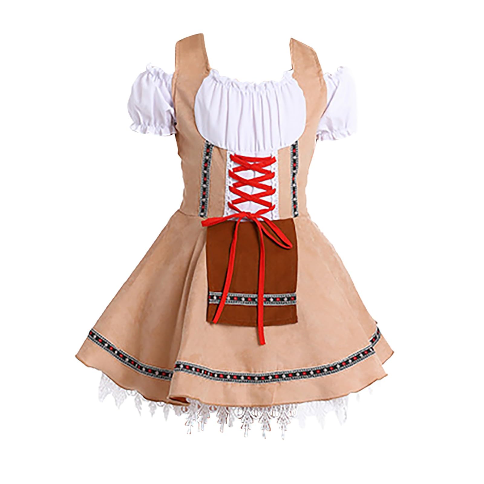 TDEOK Vestido corto de manga corta para niñas Oktoberfest alemán Oktoberfest Strapless Bubble Short Dress Performance Disfraz Niños Plata