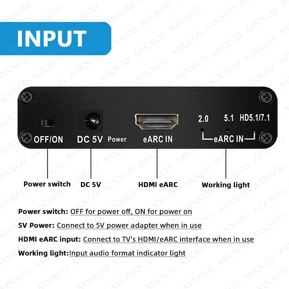 Estrattore Audio HDMI eARC Arc Convertitore da 192 Khz Adattatore per estrattore Audio eARC a RCA per Fibra DTS Dolby Atoms AC3 LPCM