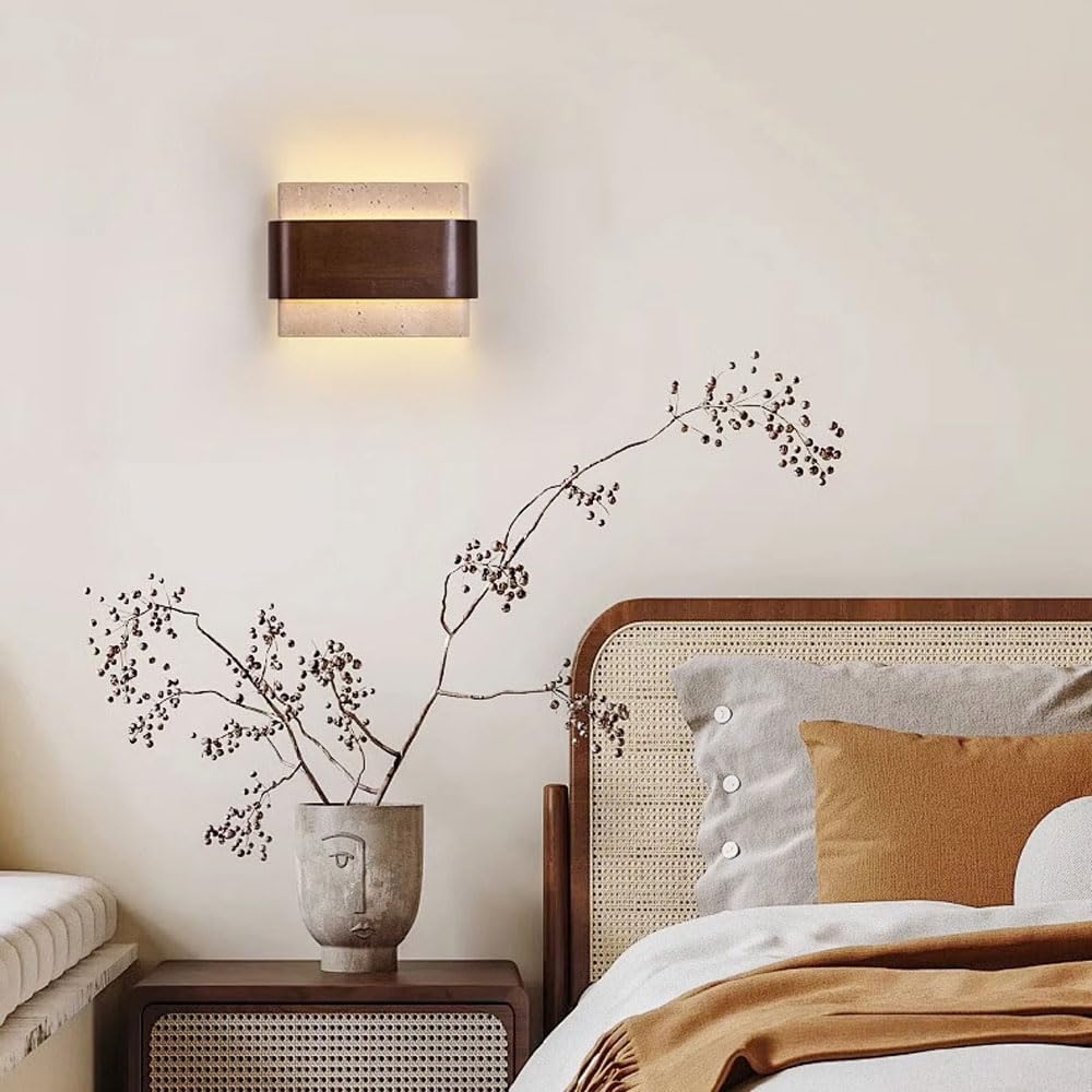Modern Bedroom Wall Sconce Wabi Sabi Light Natural Stone Wall Mounted Lamp 23W Travertine Wall Night Light for Staircase Mid Century Vintage Wall Sconces for Children Room Living Room