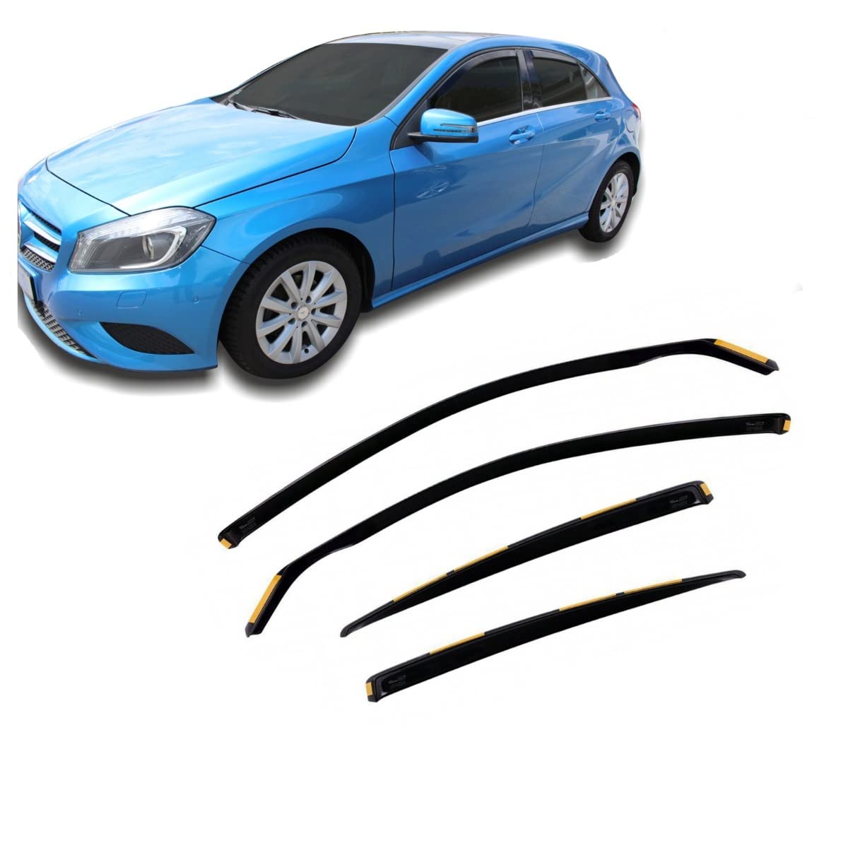 J&J AUTOMOTIVE Heko Déflecteurs d'air et de Vent pour Mercedes Classe A W176 2012-2018, Lot de 4pcs, Teintés, Avant et Arrière, Aérodynamique