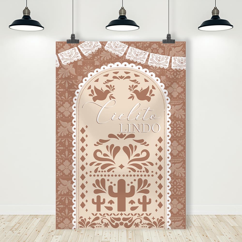 MEHOFOND 5x7ft Beige Cielito Lindo Baby Shower Backdrop Mexican Fiesta Cielito Lindo Baby Shower Party Decorations Vertical Photography Background