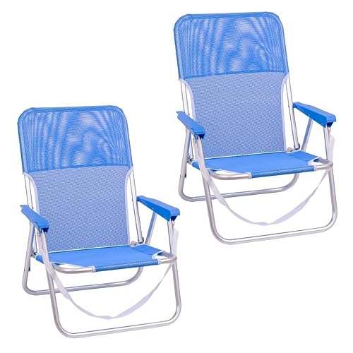 LOLAhome Pack 2 Sillas Playa Plegables Azul, Ligera, Bajas y Fijas