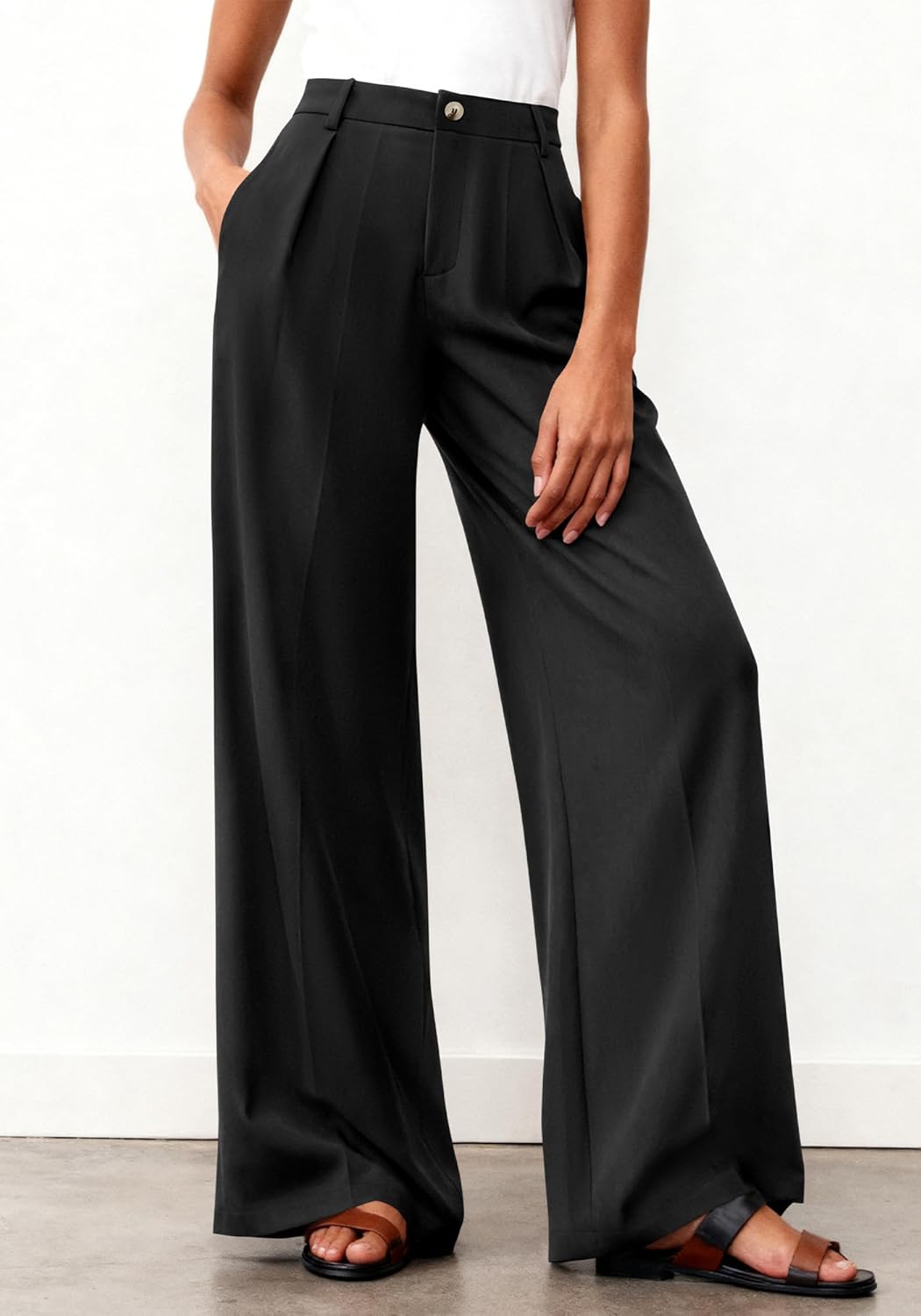 BTFBM Wide Leg Pants Woman 2026 High Waisted Button Business Casual Dressy Trousers Office Work Palazzo Pants Pockets - Image 5