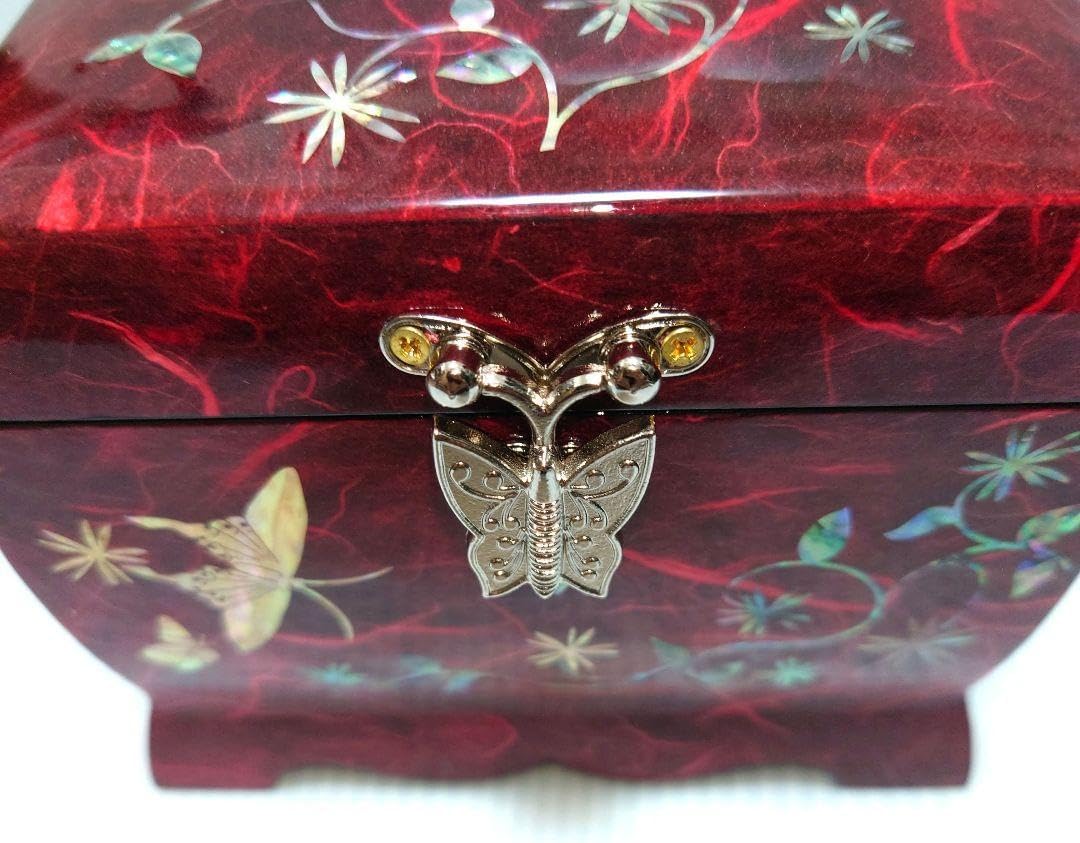 韓国】伝統 螺鈿細工 貝殻装飾 漆器 オルゴール付き宝石箱 ジュエリー