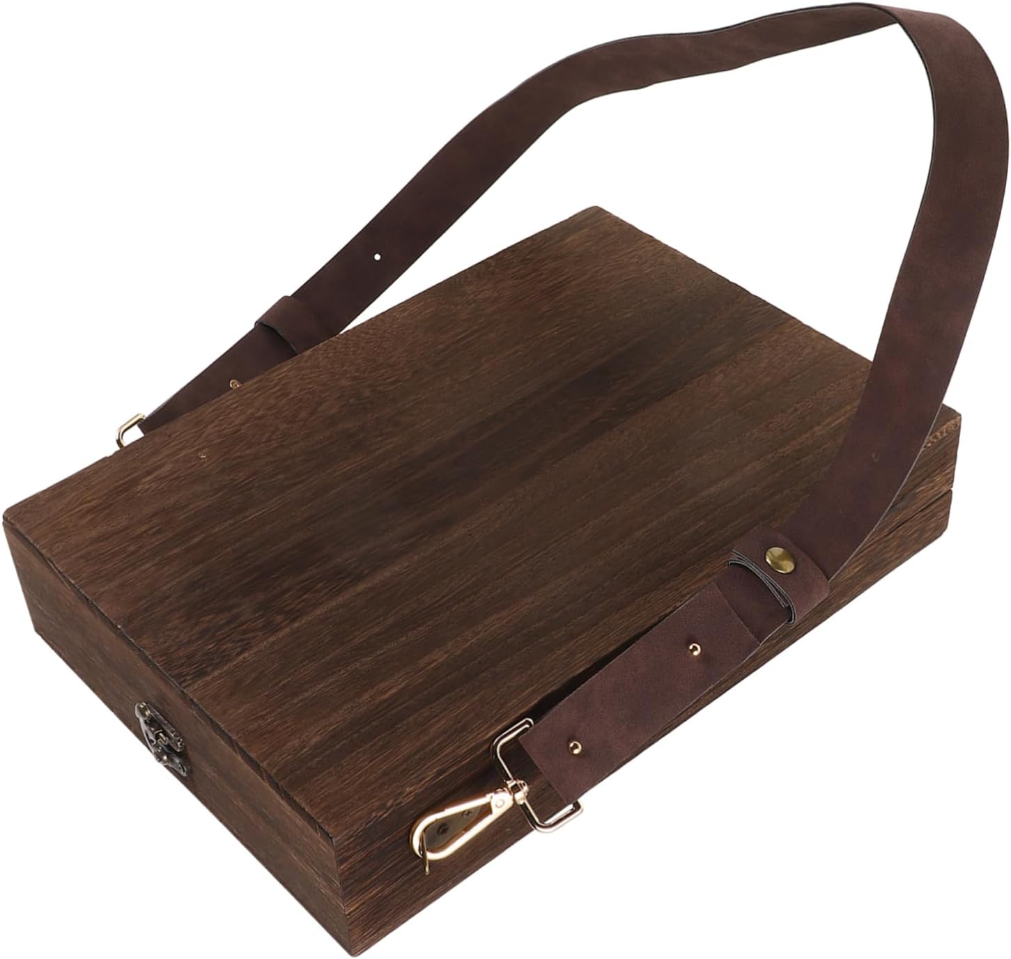 Lurrose Wooden Messenger Box for Artists Portable Brush Tool Storage Case Stylish Crossbody Design for Writing Painting and