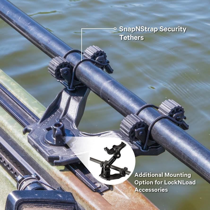 YakAttack DoubleHeader with Dual RotoGrip Paddle Holders | Offset Kayak Paddle Holder | Multi-Accessory Track Mount | Includes SnapNStrap Tethers | Compatible with GearTrac & Most Kayak Tracks - Image 7