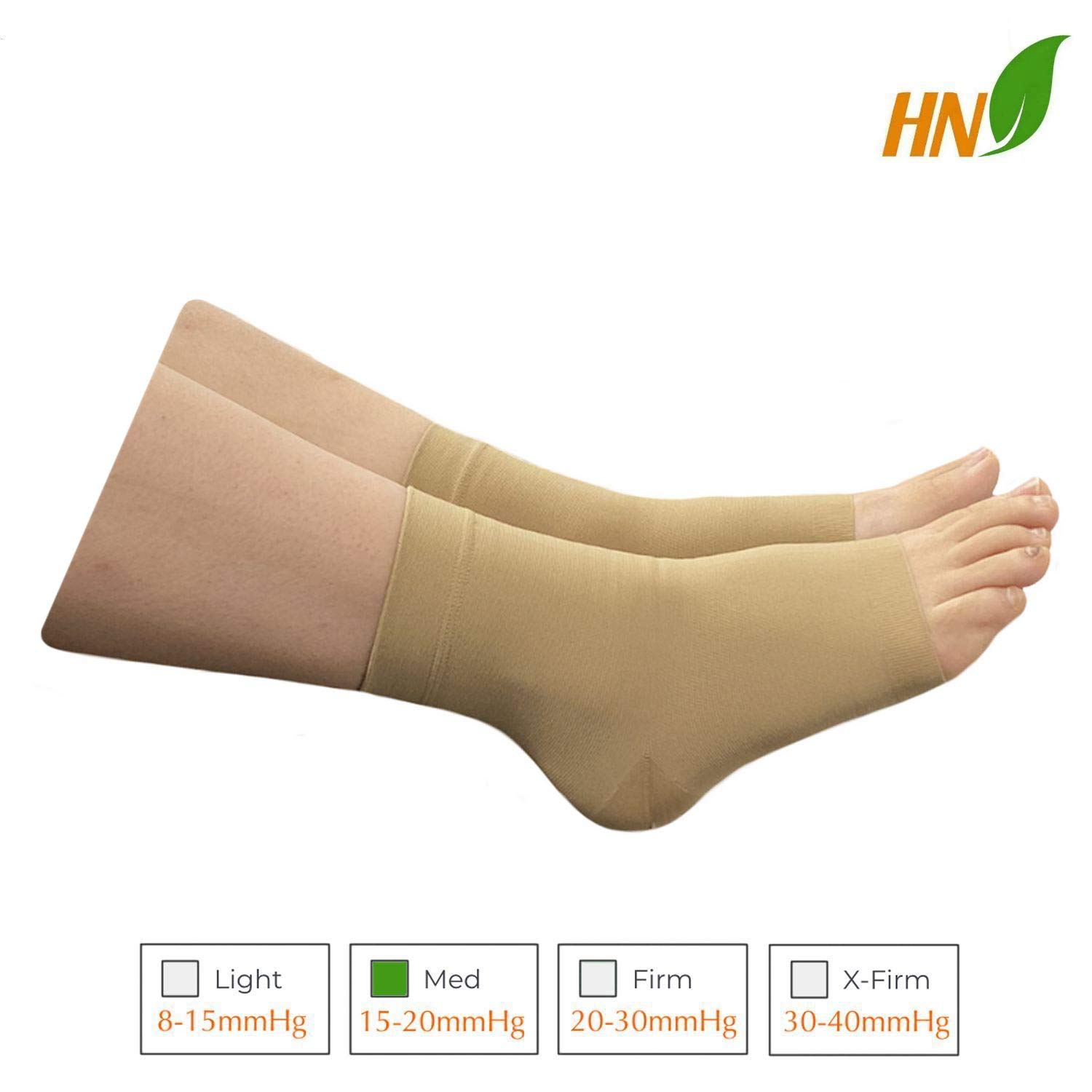 HealthyNees Tobillera de compresión de 15-20 mmHg, hinchazón de la pierna y los pies, manga ancha y abierta (beige, L/XL)