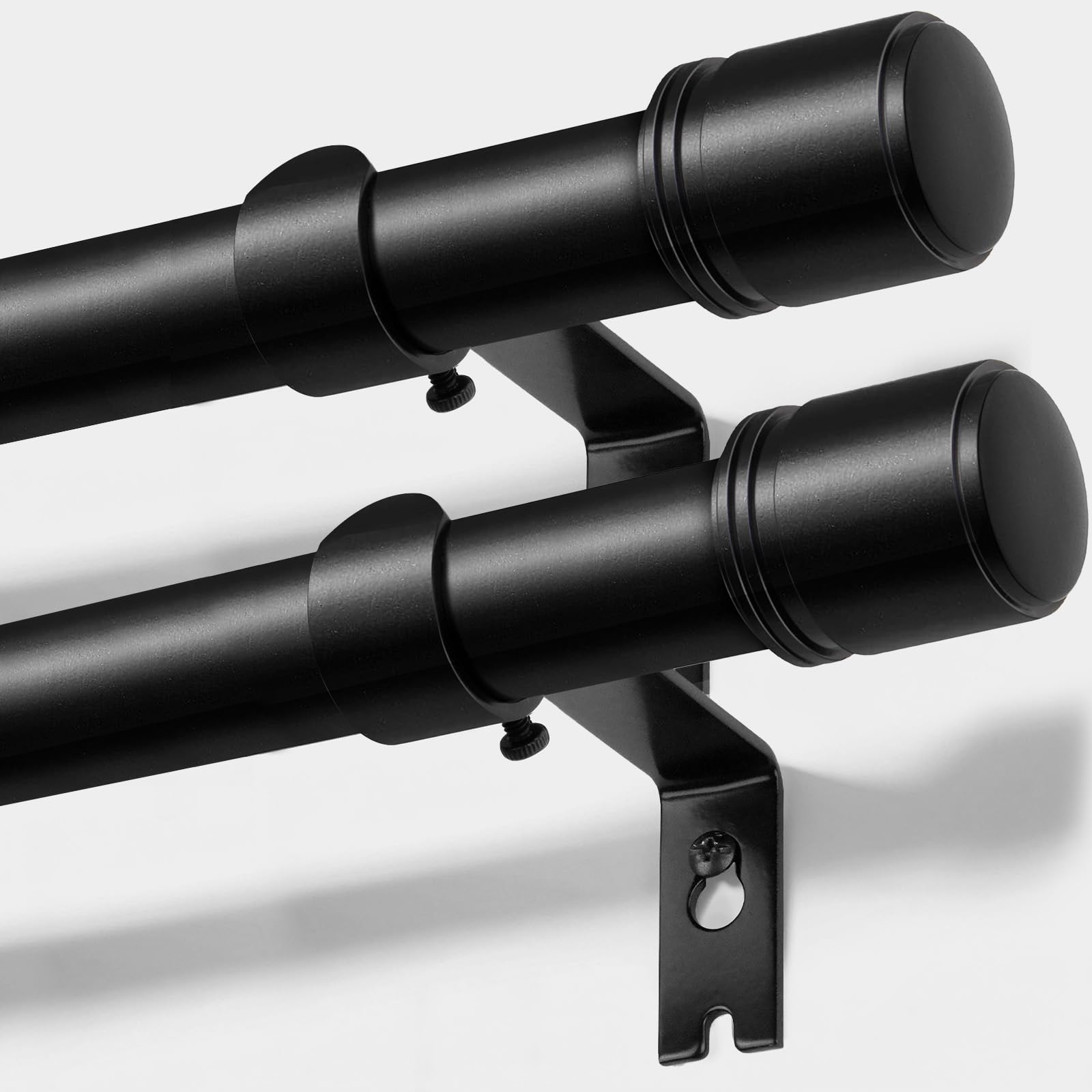 2 Pack Black Extendable Curtain Poles 80-218 cm, 25 mm Metal Curtain Pole