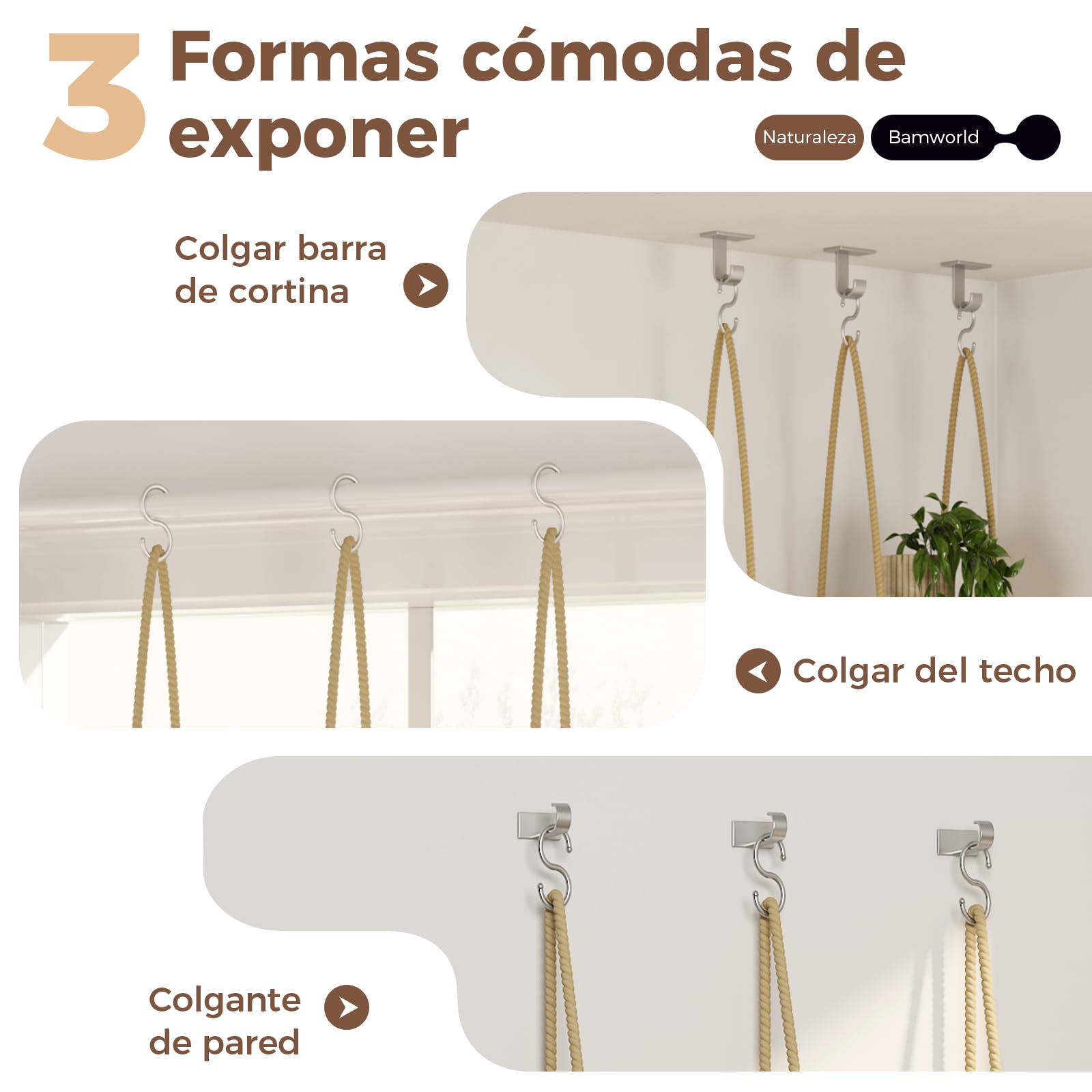 Bamworld Estantes Colgantes para Plantas Colgador de Plantas de Interior Estantes para Plantas de Ventana de Madera Estante de Pared para Plantas de Ventana Estante para Plantas de Alféizar de Ventana