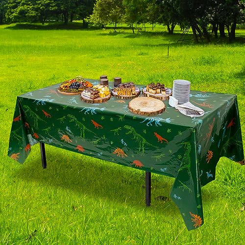 3Pcs Dinosaur Party Tablecloths - Birthday Table Cover Decorations, Disposable Rectangle Plastic Cloth for Kids Boy Birthday Supplies, 54x107inch