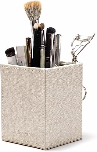 UnionBasic Soporte cuadrado para bolígrafo, taza de cuero para lápices, organizador de papelería de escritorio, color beige