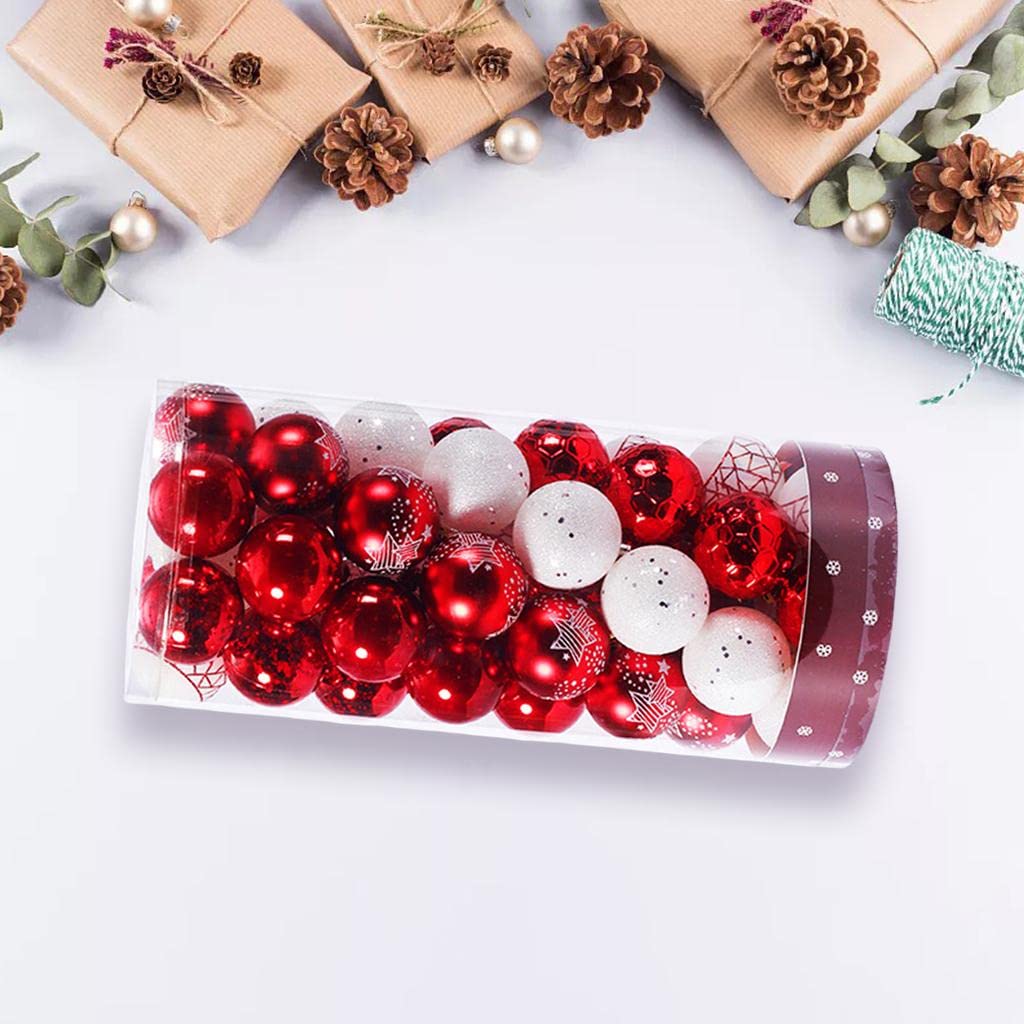 50 bolas de Navidad colgantes pintados bolas árbol de Navidad adornos DIY artesanía (rojo y blanco)