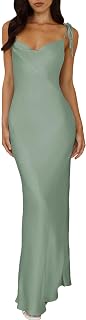 2025 Satin Cowl Neck Spaghetti Strap Slip Maxi Dress for Women Tie Strap Formal Wedding Guest Dresses with Slit