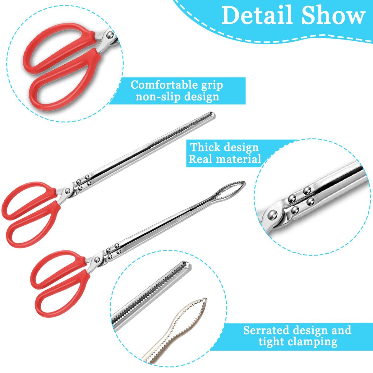 AYAMAYA 52" Foldable Snake Tongs, Heavy Duty Stainless Steel Snake Reptile Sticks With Spring