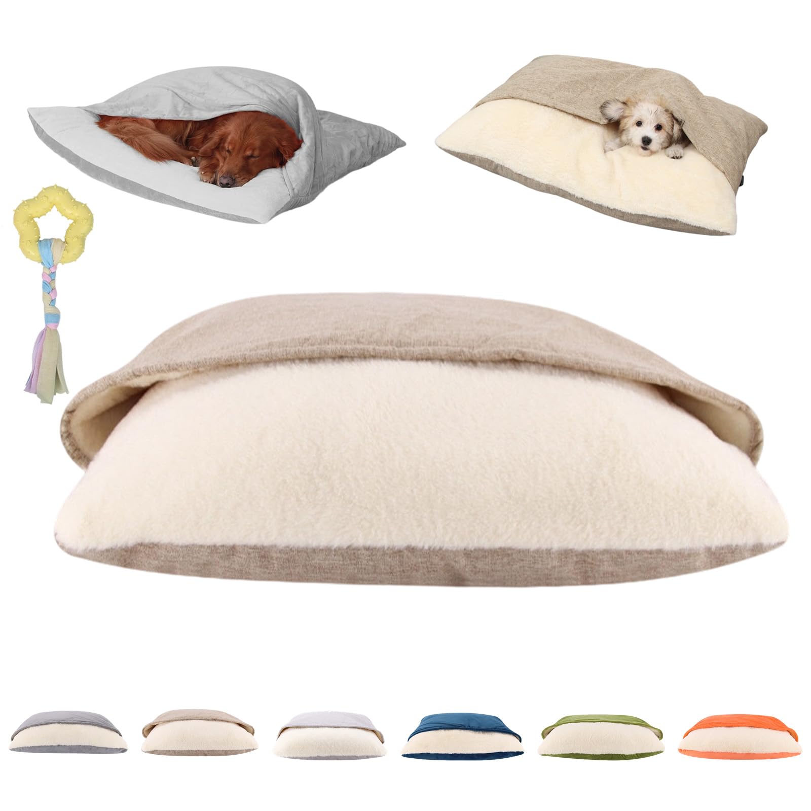 Snoozie Snuggle Burrow Bed, Snuggleburrow Calming Dog Cave Beds with Ultra-Soft Built-in Cover, Soft Plush Square Hooded Mats, Pet Sleeping Removable Washable Pad Bags (Brown,XL (29.5*39.4 in))