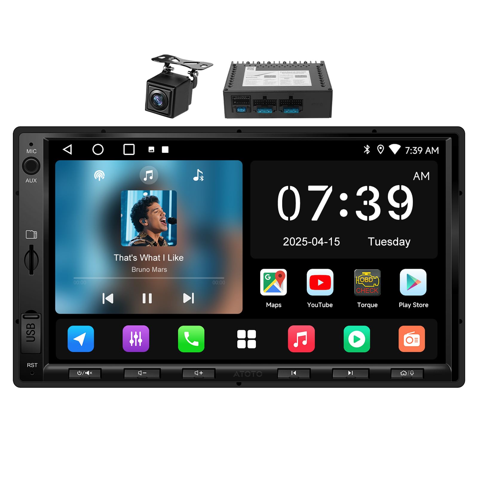 ATOTO CA-AEC122D Amplificateur Voiture, pour A5LG2A7T-S01, Autoradio 2 Din Android, 7"Écran Tactile Récepteurs multimédia, CarPlay et Android Auto sans Fil,Connexion WiFi/Bluetooth/USB,Caméra de recul